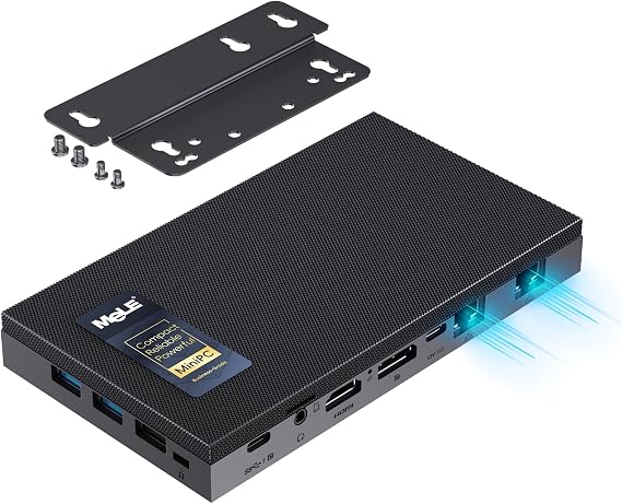 MeLE Quieter DL Fanless N150 Mini PC Dual 2.5G LAN 8GB LPDDR4x 256GB SSD | Support HDMI + USB-C + DP1.4 4K Triple Display, WiFi5, BT5.1, Support Win11/10 & Linux OS, Quiet, No dust, Unlocked BIOS