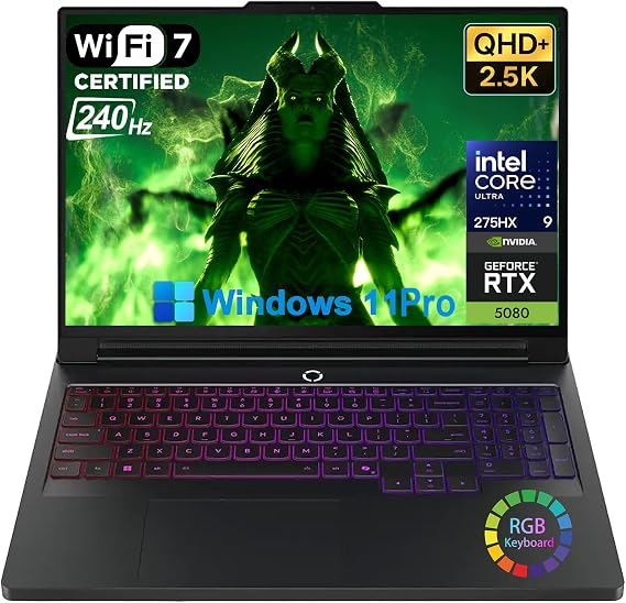 Lenovo Legion Pro 7i 16" OLED Gaming Laptop- Intel Ultra 9 275HX RTX 5080 16GB GDDR7 16" 240Hz Display Backlit KB Wi-Fi 7 Windows 11 Pro(64GB RAM | 8TB SSD)