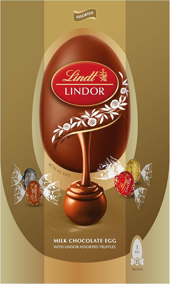 Lindt Lindor Gold Assorted Chocolate Easter Egg 348g – Milk Dark and White Chocolate Truffles with Smooth Melting Filling – Easter Chocolate Treat – Easter, gift