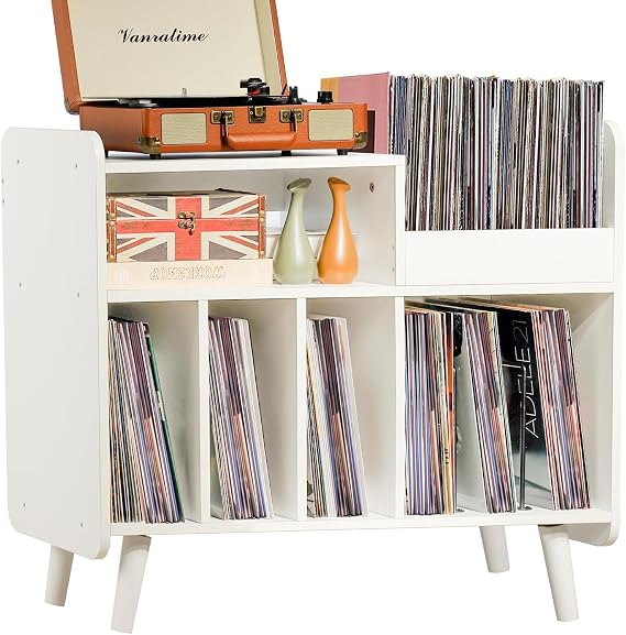 Record Player Stand, Large Record Player Table Cabinet with Open Vinyl Storage and Display Shelf Holds up to 350 Albums