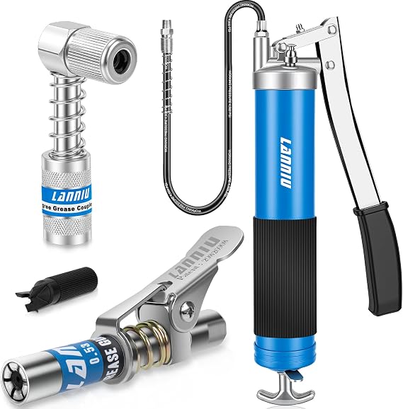Lever Grease Gun Kit: 0.53" Coupler, 90 Adapter & 18" Flex Hose