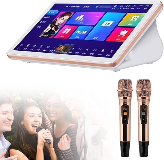 Touch Screen Karaoke Machine with Wireless Microphone, AI Voice Control, Multi-Language Support for Home Entertainment