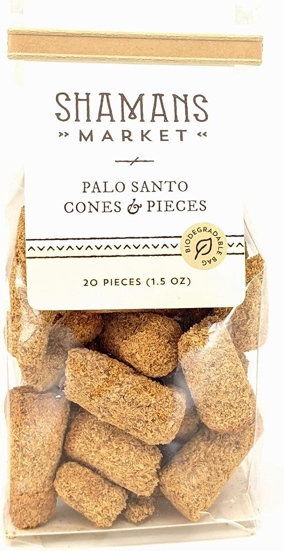 Shamans Market Palo Santo Incense Cones - 20 Cones & Pieces - Sustainably Wild-Harvested Bursera Graveolens & Muyuyo for Smudging, Cleansing & Meditation