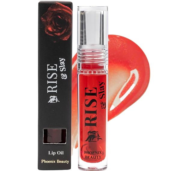 Hydrating Lip Oil for Soft Lips Rise & Slay Tinted Glow with Hyaluronic Acid, Jojoba & Castor Oil, Vit-E | Lightweight Vegan Summer Lip Treatment, Non-Sticky Shine (Tinted Lip Oil)