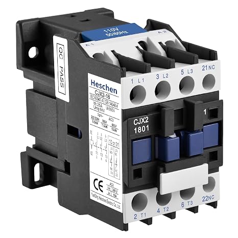 Heschen AC Contactor, CJX2-0901, 110V 50/60Hz Coil, 3P, 3 Pole, Normally Closed, Ie 9A, Ue 380V