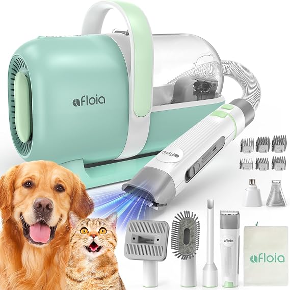 Afloia 6-in-1 Dog Grooming Vacuum Kit, Pet Clipper & Nail Grinder, Green