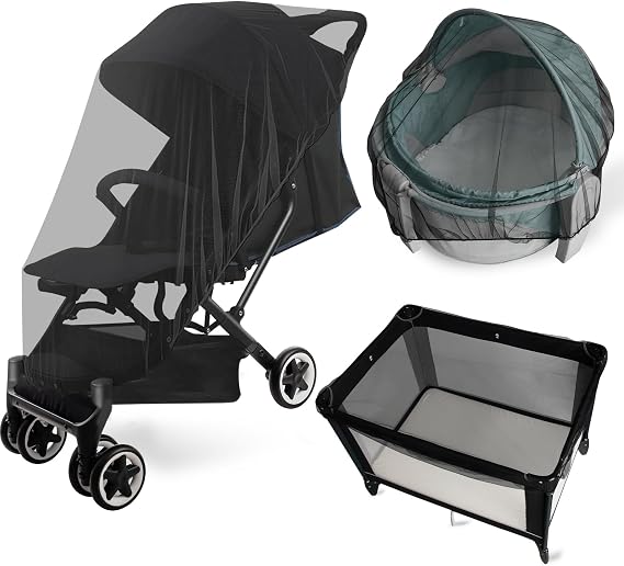 2 Pack Baby Mosquito Net for Stroller, Black | Reusable Bug Net for Playard & Bassinet, Cradles, Carrier, Pack and Plays, Portable Mini Crib
