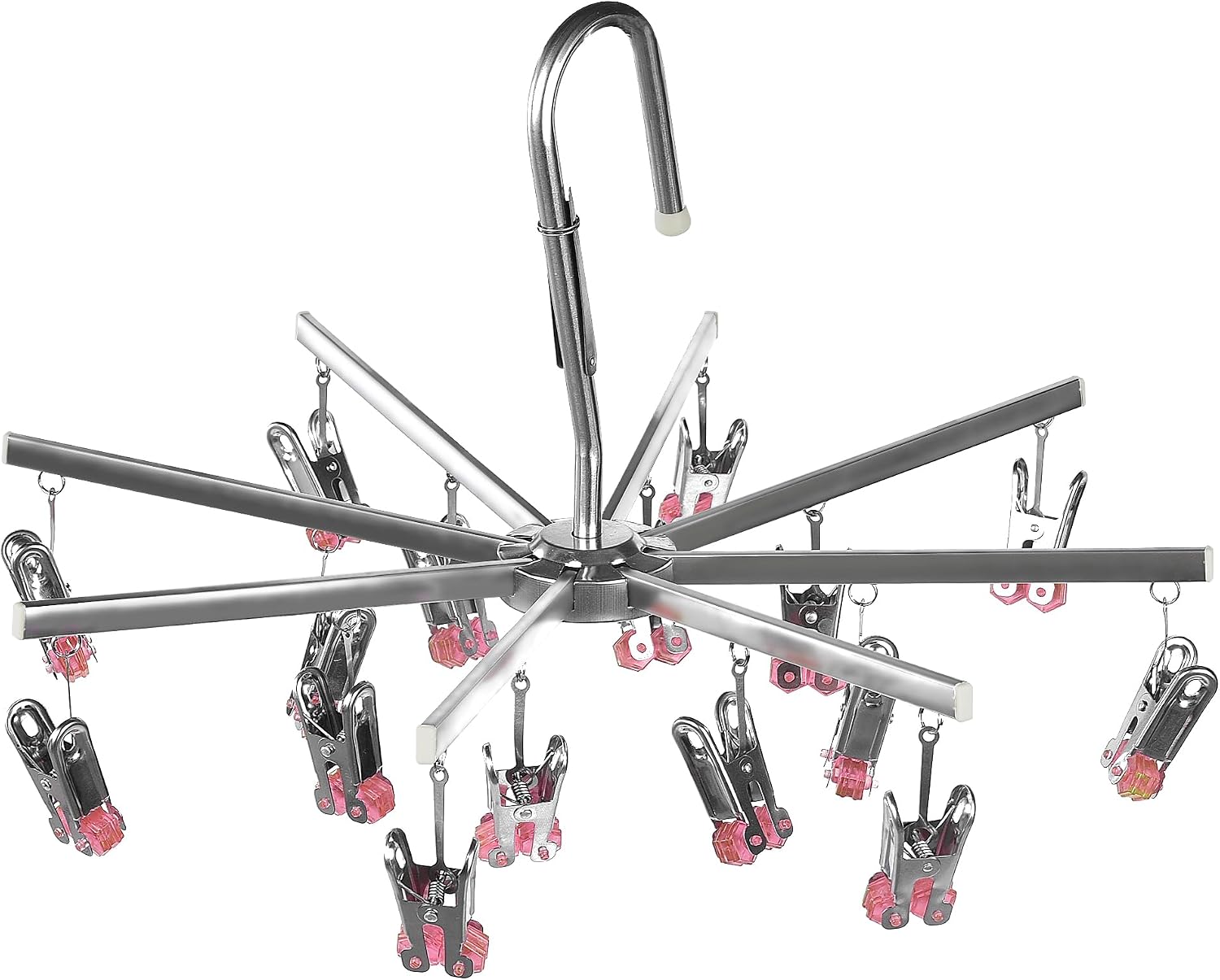 The Sock Dryer, Drying Hanger, Stainless Steel, Clothes Airer with 16 Clothes Pegs for Underwear, Socks, Foldable, Red