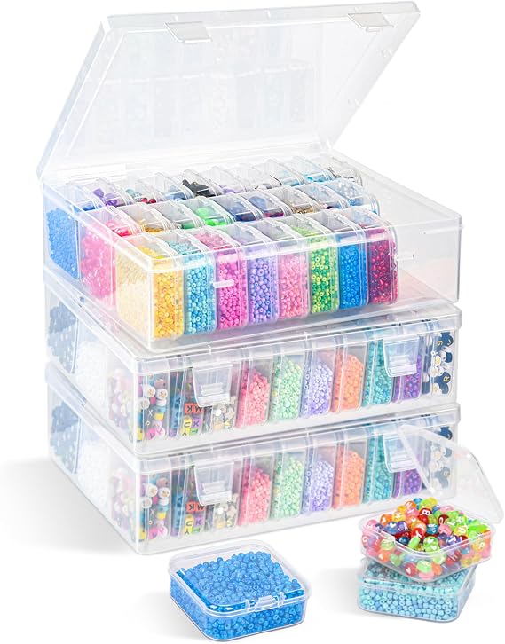 Bead Organizer Box, 93 Pcs Plastic Bead Organizers and Storage, Clear Craft Storage Containers with Hinged Lids and Labels, Small Plastic Containers for Jewelry Making, Craft, Small Parts, Nail Art