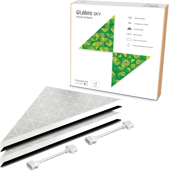 LaMetric SKY Extension Kit, additional 2 Triangle LED Tiles with 64 RGB (16M Colors) Triangular Pixels per Tile - Modular Wi-Fi-enabled Indoor White Wall Light for Decoration, Gaming and Smart Home