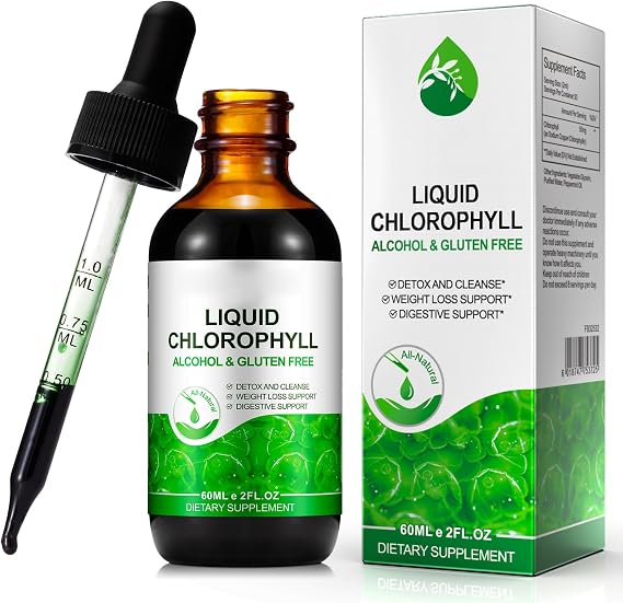 Liquid Chlorophyll Drops, 60ML Natural Chlorophyll for Internal Detox & Cleanes, Energy Booster, Digestion Supports Mint Flavour