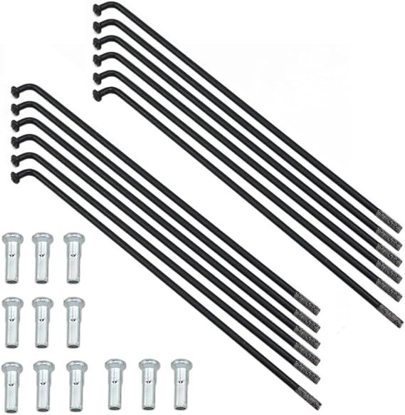 131 mm /5.16 Inch Stainless Steel Spoke Bike Spokes Bicycle Spokes 12G Spoke Black Bike Spokes Mountain/Road Bikes with 16mm Spoke Caps 12PCS