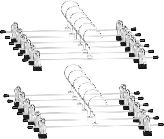 Aizhy Trouser Hanger Strong Chrome Skirt Coat Hangers with Non-Slip Clips 30cm (12)Pack of 10