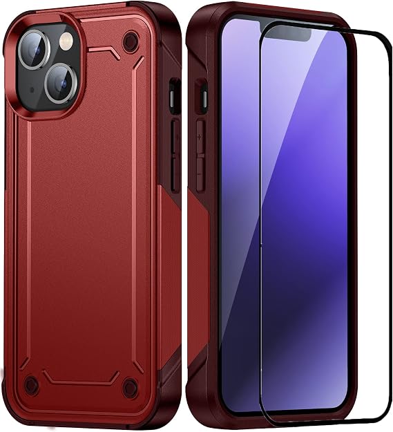 for iphone 14 case with Screen Protector,iphone 14 phone case Heavy Duty Protection Dual Layer Military Grade Drop Proof Cover Hard Shell Sturdy Durable Phone Case for iphone 14 (ip14 6.1 Red)