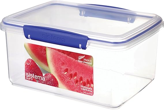 Sistema KLIP IT Rectangular Collection Food Storage Container, 101 oz./3 L, Clear/Blue