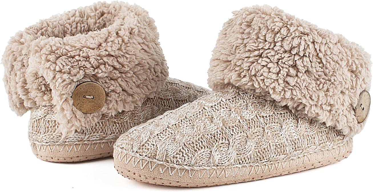cosyone1997 Cable Knit Slipper Socks for Women Non Slip Soft Sole