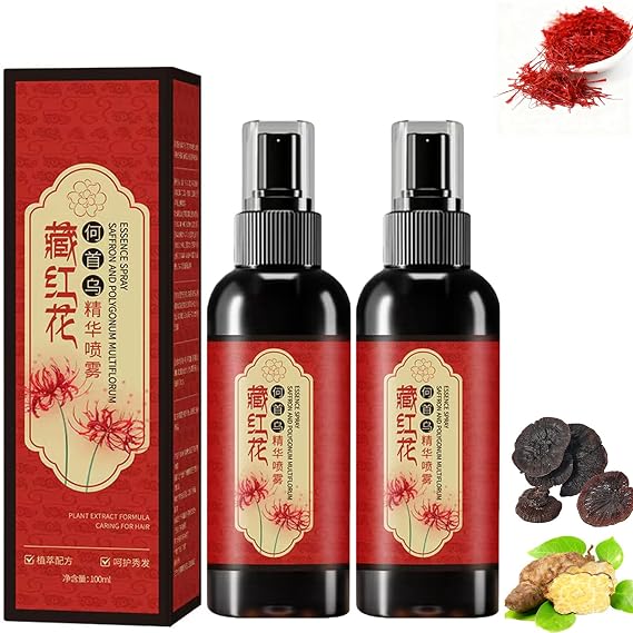 Saffron Essence Hair Spray, Natural Herbal Extracts Hair Serum, Saffron & Polygonum Multiflorum Essence Spray - Anti-Hair Loss, Strengthen Hair Roots, Anti-Frizz, Prevent Gray Hair (2)