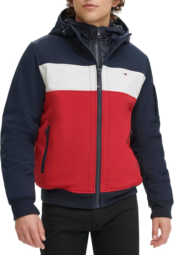 Tommy Hilfiger Men's Windbreaker Jacket, Soft Shell Active Filled Bomber Jacket