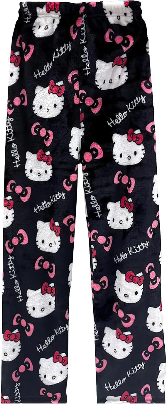 Cute Cartoon Pajama Pants for Women, Kawaii Anime Cat Pjs Christmas Pajama Pants Fluffy Flannel Sleep Bottoms