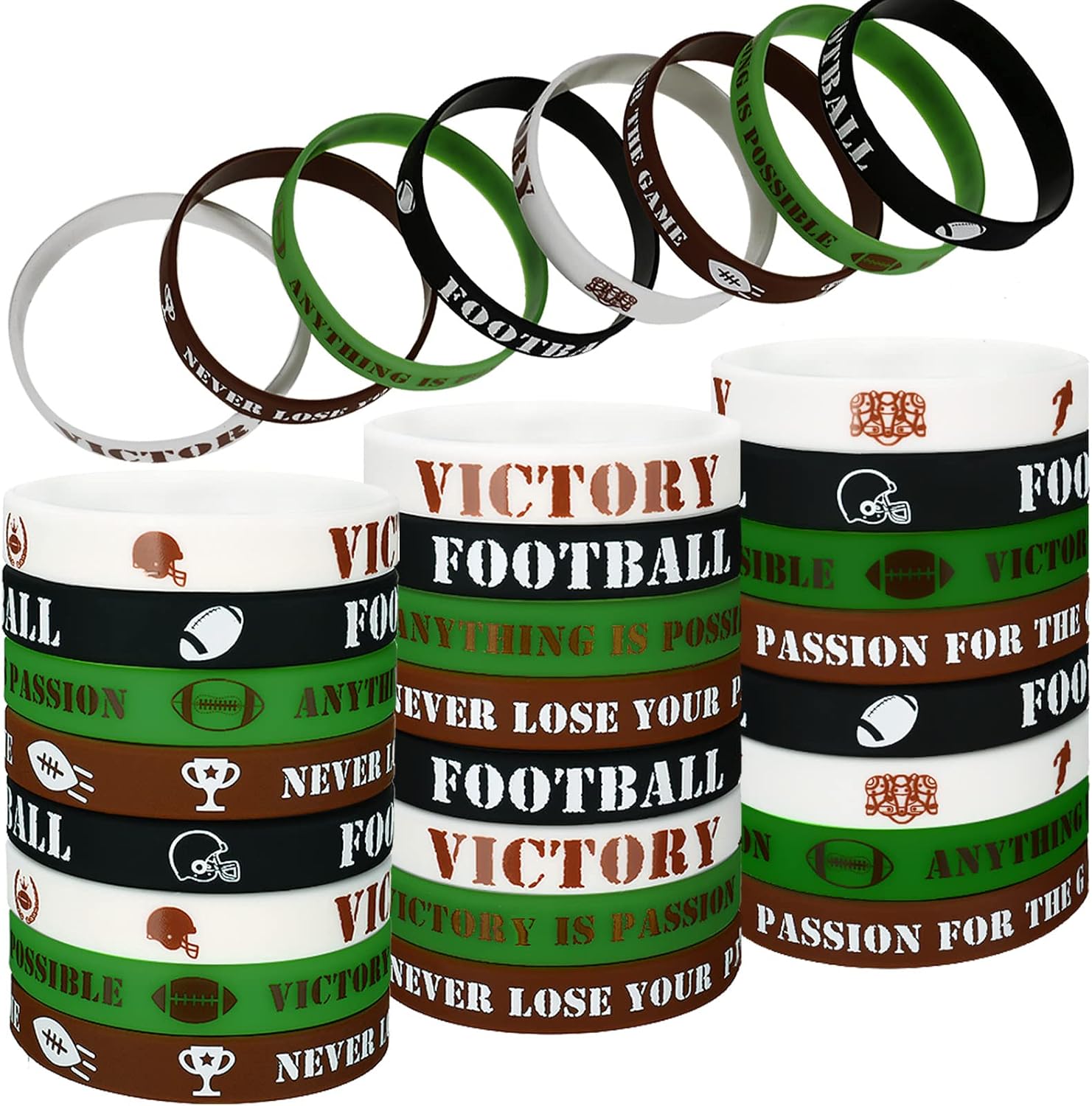 Skylety 48 Pcs Football Silicone Bracelets Motivational Rubber Wristband Football Party Favors Sport Theme Birthday Party Supplies Stadium Accessories for Men Women Adults, 4 Styles