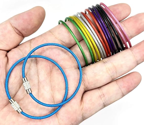 16 Pcs Keychain Rings, 2 mm Thick Stainless Steel Key Rings Clips, Wire Keychain Cable Key Chain Hooks(6 Inch,8 Colors)