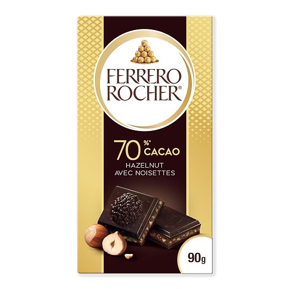 Ferrero Rocher Dark Hazulnut, Noir Avec Noisettes 90g