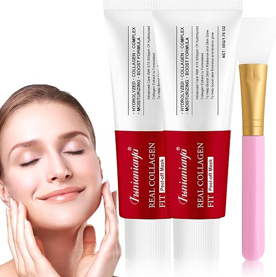 Real Collagen Fit Mask,Collagen Night Wrapping Mask,Collagen Wrapping Mask,Hydrolyzed Collagen Perfect for Dry & Dehydrated Skin (2Pcs)