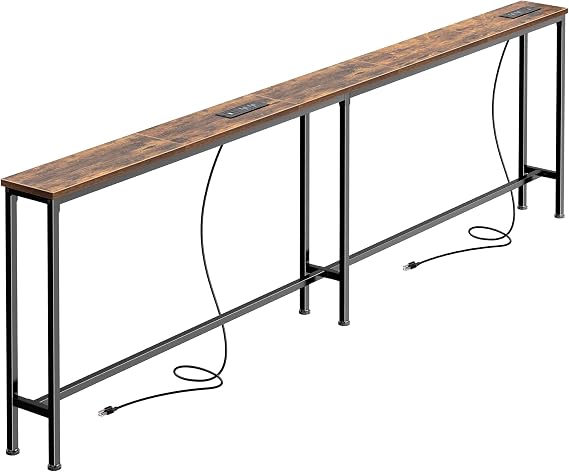 SUPERJARE 79 Inch Sofa Table with 2 Power Outlets and USB-C Ports, Narrow Console Table 6" with Storage, Long Entrance Hallway Table Behind Sofa, Small Spaces