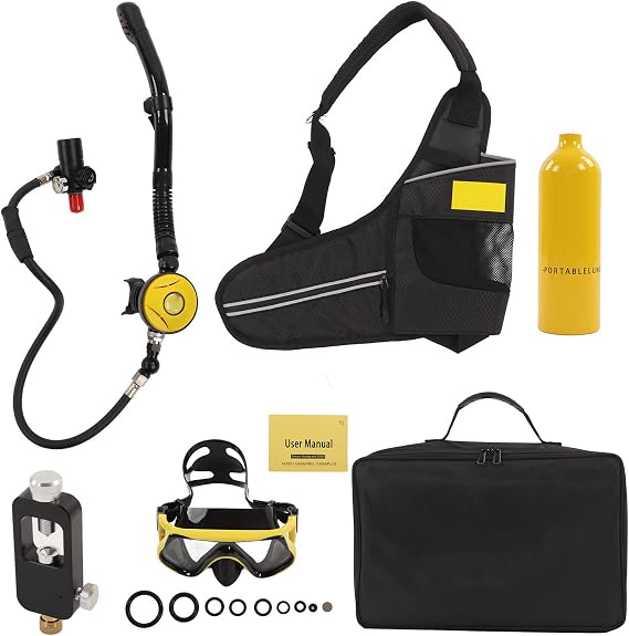 plplaaoo DIDEEP 1L Mini Scuba Diving Tank Kit Pressure Relief Valve Underwater Breathing Gear with Diving Goggles Strap Bag Refill Adapter for Professional Amateur Divers