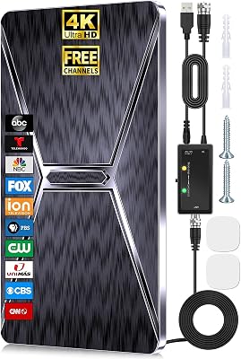 2024 Best TV Antenna Indoor, 1100 Miles 2X Outdoor Long Range, Digital Antenna for Smart TV Indoor, HD TV Antenna Amplified Strongest Signals 360