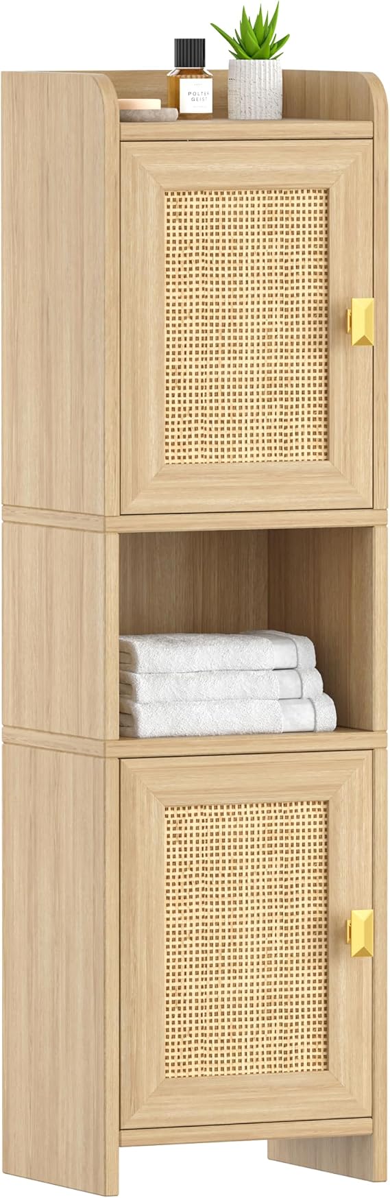 Akxomel 9.8''W Rattan Small Bathroom Storage Cabinet 2 Doors Oak