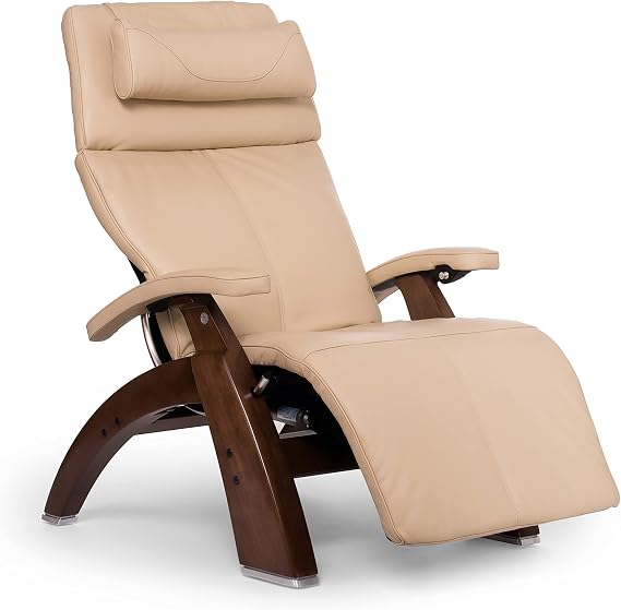 Perfect Chair Human Touch PC-610 Omni-Motion Classic Power Recline Zero Gravity Recliner Supreme Upholstery Package Walnut Wood Stain - Ivory Premium Leather