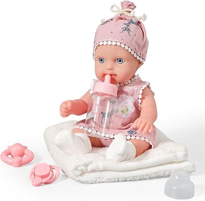 12in Baby Doll Toys for 2  Year Old Girl Gift Box with delicately Dressed Doll Bottle Rattle Pacifier and a Blanket, Pink