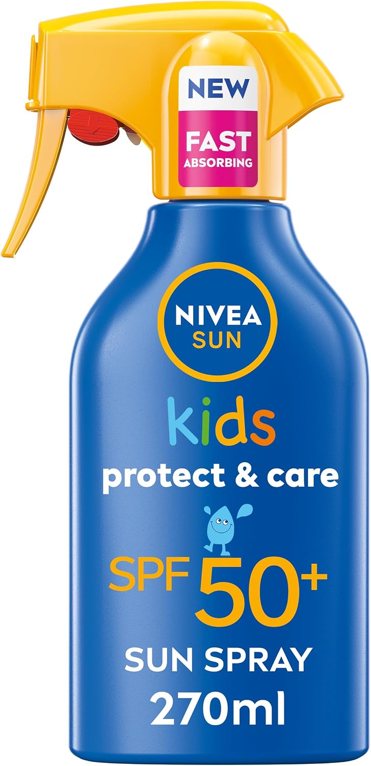 NIVEA SUN Kids Protect & Care SPF 50 Trigger Spray 270ml, Water-Resistant Sunscreen Spray for Children, Sun Cream for Instant and Effective UVAUVB Protection