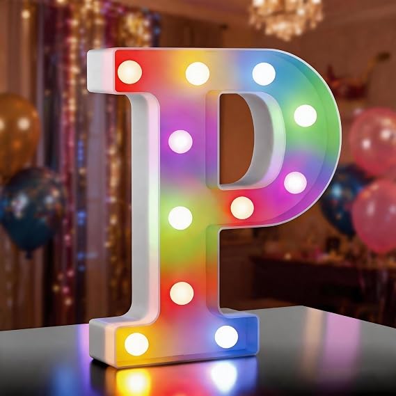 LED Letter Lights Alphabet 35 Colours Luminous Letter with Remote Control LED Letter Lighting Letters Night Lights Decoration for Birthday Party Wedding Children's Room Letter P