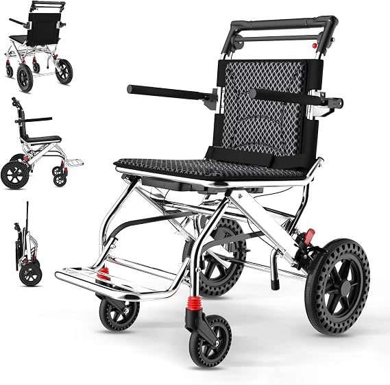 Lightweight Folding Wheelchairs for Adults,Aluminum Transport Wheel Chairs,Portable Boarding Support 220LBS