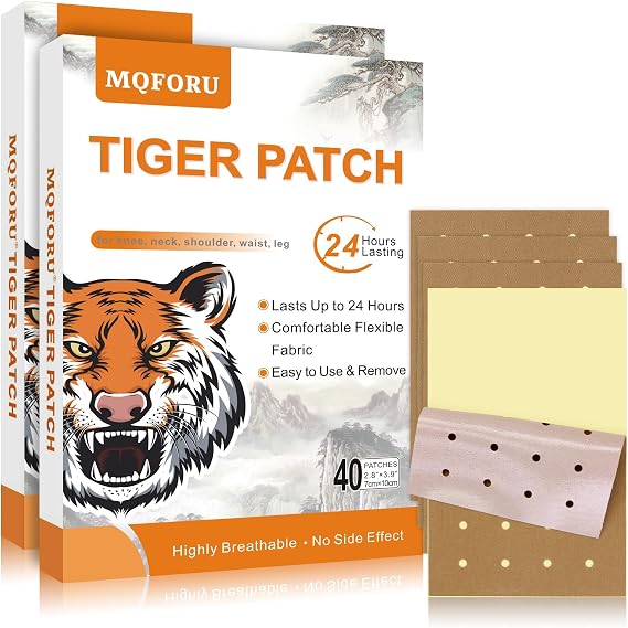 MQFORU Tiger Patches, 80 Pcs Chinese Tiger Plaster, Natural Herbal Adhesive Plasters for Muscle Joint Purposes, Maximum Strength Knee Patches for Back Shoulder Neck