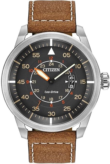 Citizen Mens Eco-Drive 3-Hand Date Avion Watch with Leather Strap (Style: AW1361:10H)