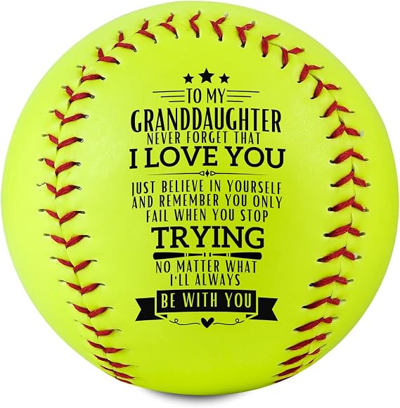 Softball Gifts for Granddaughter Girls from Grandma Grandpa Grandparents for Birthday Graduation Christmas, Printed Softball Ball 12" - to My Granddaughter