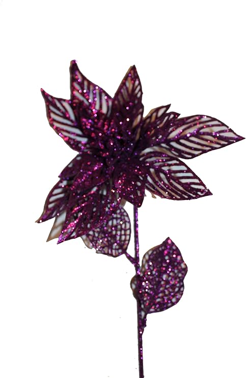 23" Purple Sparkling Christmas Long Stem with Artificial 8" Poinsettia Flower (Purple)