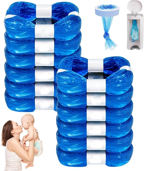 Nappy Bin Refill,12 Pack Diaper Bin Pail Disposal Bags 4.5m, Nappy Bags compatible with Tommee Tippee, Litter Genie, Diaper Genie, Angelcare, Twist & Click and Cat Litter Disposal Buckets