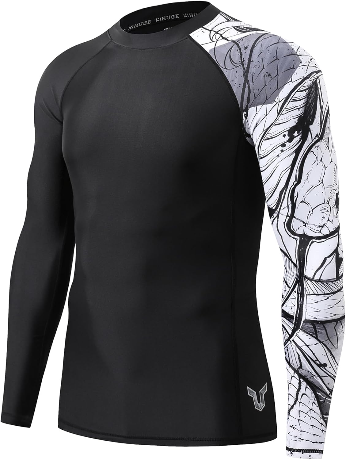 HUGE SPORTS Mens Swim Shirts Long Sleeve UPF 50 Rash Guard Sun Shirts UV Sun Protection