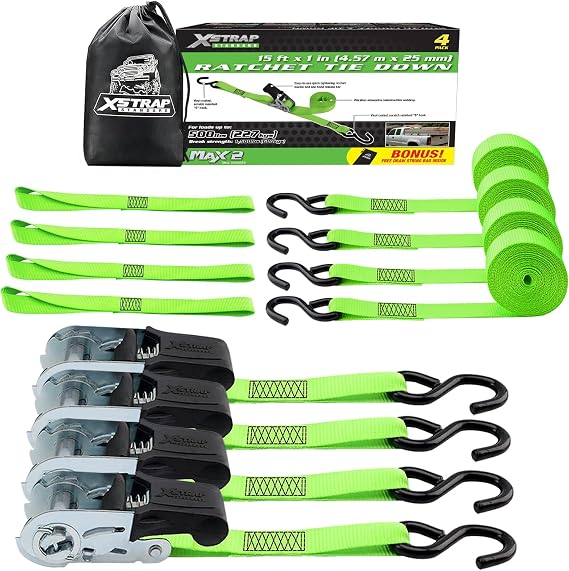 XSTRAP 4PK Ratchet Tie Down Straps, 4PCS Soft Loops