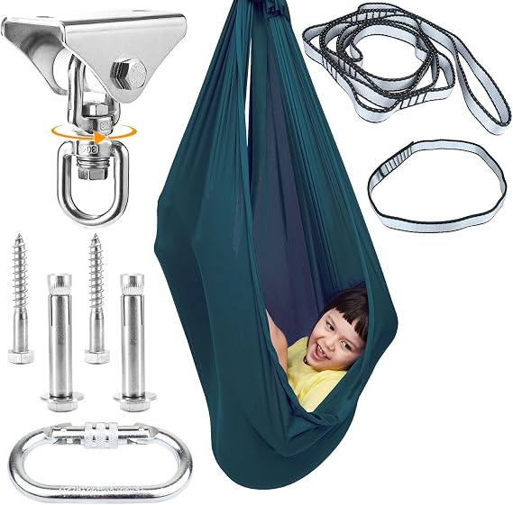 Sensory Swing for Kids with 360 Swivel Hook, Saggy-Resistant Double-Layer Fabric Indoor/Outdoor Cocoon Therapy Swing for Autism, Yoga & Play