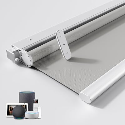 Grandekor No Drill Motorized Blinds with Remote, Blackout Roller Shade Electric Smart Remote Control Blinds, Fit for APP and Voice Control Gray-Blackout 51 W x 64 H