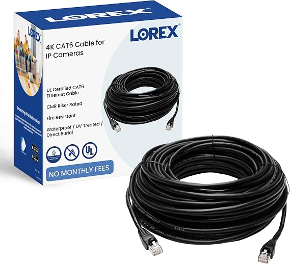 Lorex 4K CAT6 Cable for IP Cameras | 200ft | Fire Resistant | UL Certified | CMR Riser Rated |Waterproof | UV Treated | Direct Burial