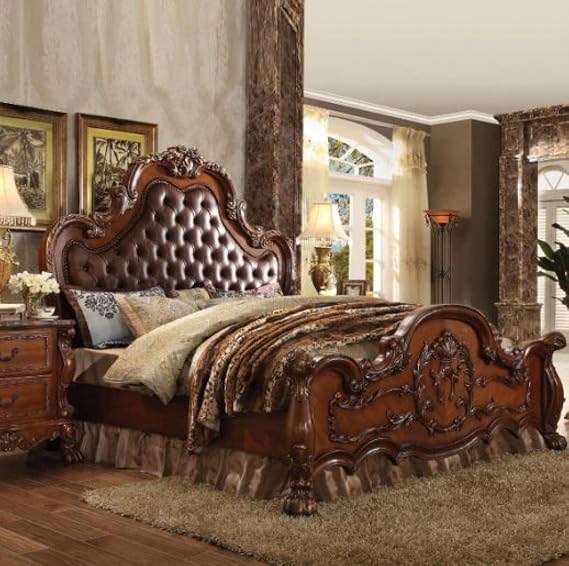 ACME Dresden Eastern King Bed - 23137EK - PU & Cherry Oak