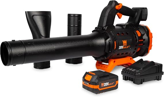 WEN 20V Max Cordless Brushless Axial Leaf Blower with 4Ah Battery and Charger (20711)