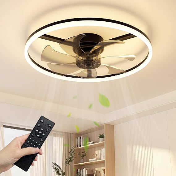 NIORSUN Ceiling Fan with Light,60cm Black, Ceiling Fan Light with Remote [Energy Class E]