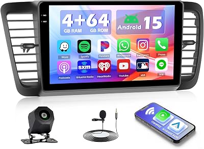 Hikity 464G Android 15 Car Stereo for Subaru Legacy Outback 2005-2009, 9” Touchscreen Radio with CarPlay, Android Auto, Bluetooth, GPS Navigation, WiFi, DSP, FM, RDS  AHD Backup Camera